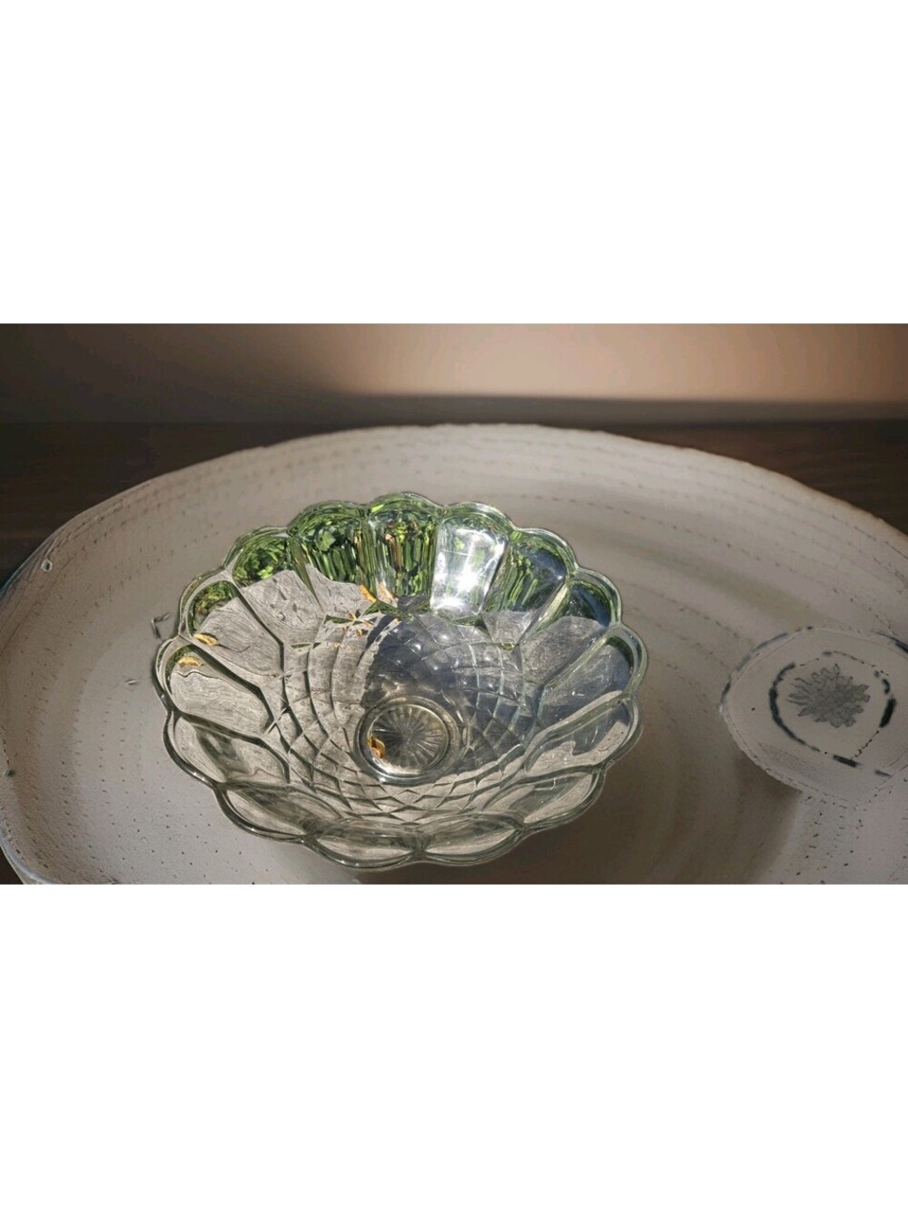 Huge Glass Punch Bowl Or Fruit Bowl. 16.5"X6" Holds 2.5 Gallon. Lovely details.